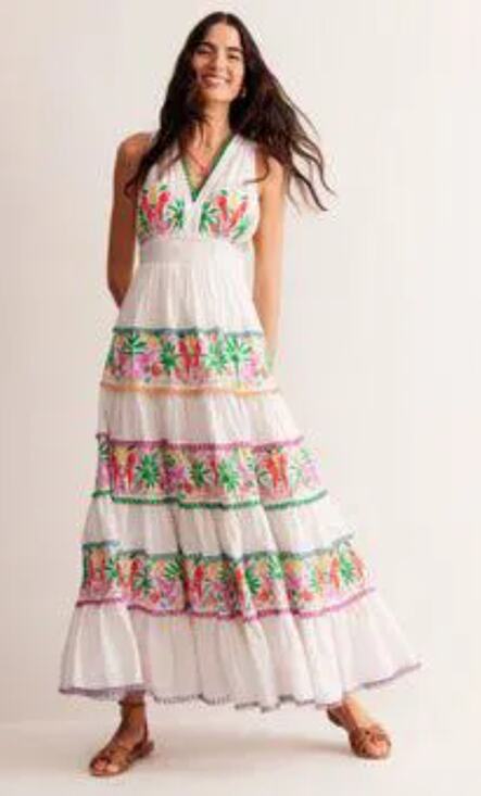 Boden Dresses & Skirts - Boden Serena Green Pink Floral Tierd Cotton Maxi Dress US 12